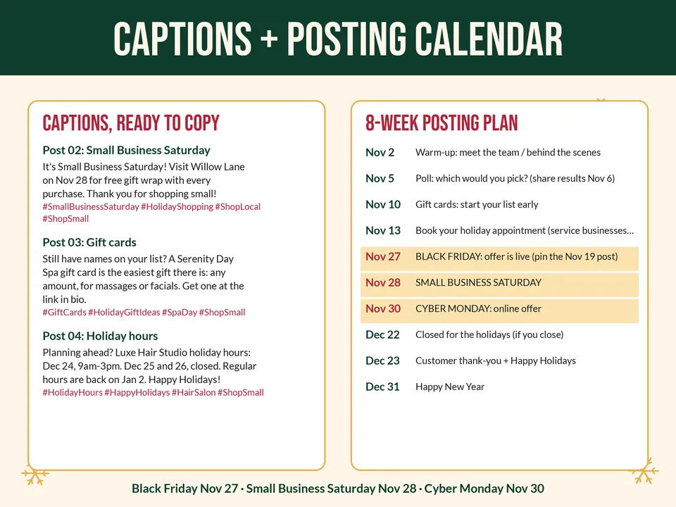 Ready captions and the 8-week posting calendar